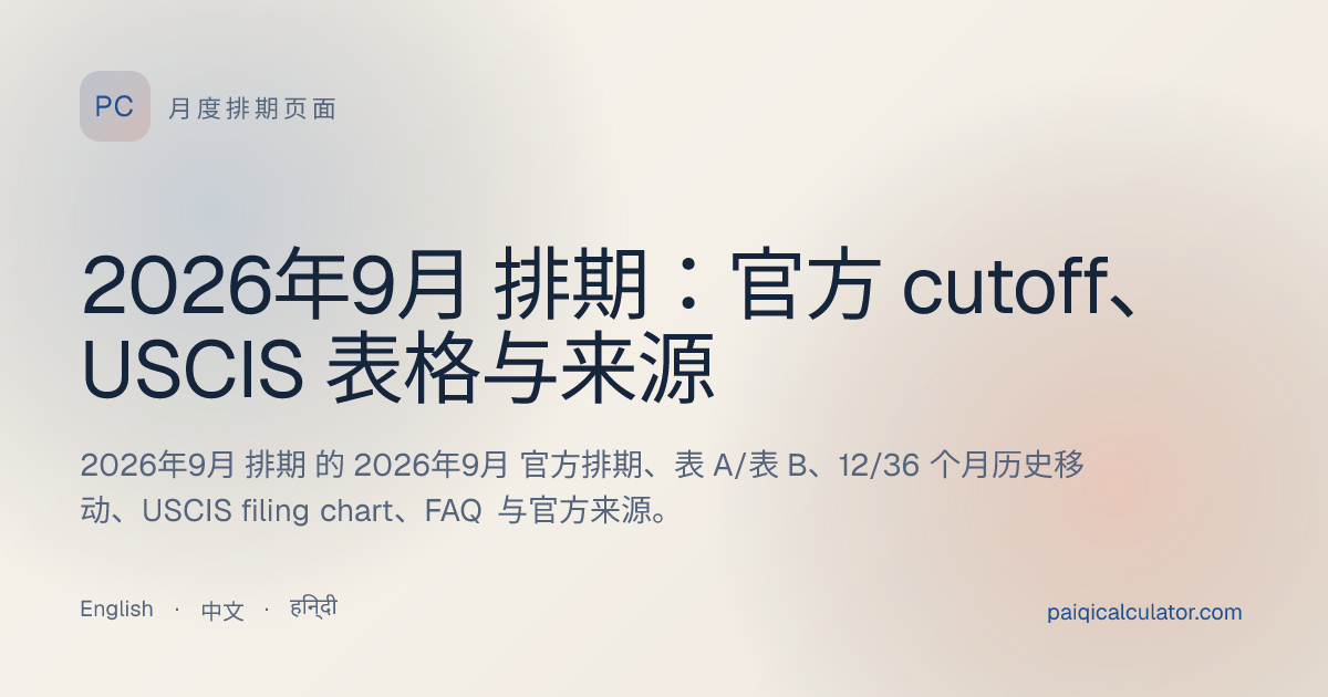 2026年9月 排期：官方 cutoff、USCIS 表格与来源